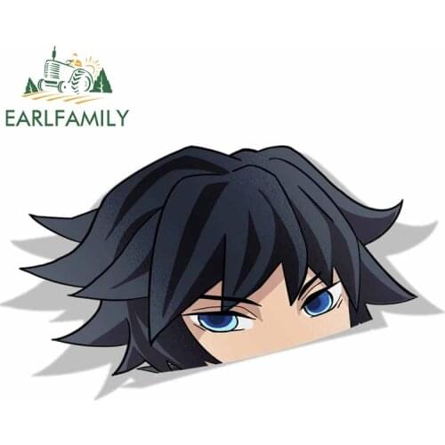 EARLFAMILY 13cm x 7.5cm for Giyuu Demon Slayer Peeker Peek Anime Vinyl Car Stickers JDM Window Trunk Bumper Car Accessories