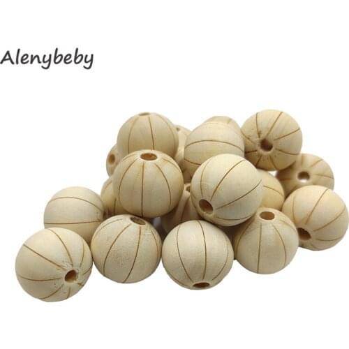 Engraving Printing Wooden Round Beads Teether Loose Natural Wood Ball Jewelry Making Bracelet Necklace DIY Teething Accessories