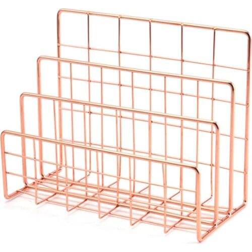Bookshelf Office Desktop Rose Gold Metal Book Block Three Layer Desktop Magazine Shelf Book Holder