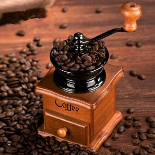Classical Wooden Manual Coffee Grinder Hand Stainless Steel Retro Coffee Spice Mini Burr Mill With High-quality Ceramic Millston