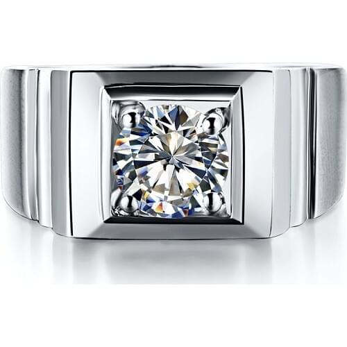 1 Ct 18K White Gold Classic Round Reliable Certified Moissanite Mens Anniversary Ring Perfectly Design Durable Quality Jewelry