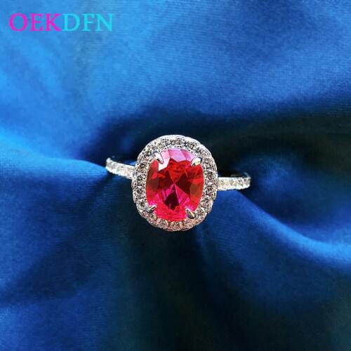 OEKDFN 100% 925 Sterling Silver Rings Oval Cut Ruby Gemstone Wedding Engagement Vintage Ring For Women Gift Bands Fine Jewelry