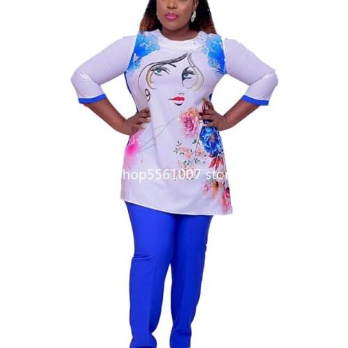 2 Piece Sets Africa Clothing Women Plus Size Pant Suits Ladies Business Office Shirt Tops Pants Suits African Set Ladies 2021