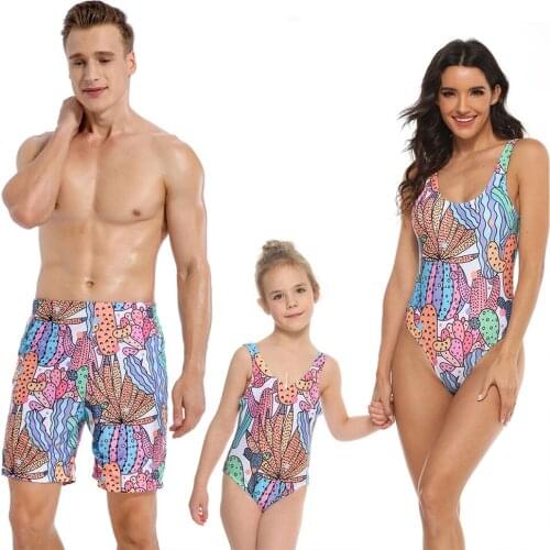 Mother Daughter Father Son Cartoon Cactus Print Swimwear Family Look Bathing Women Girl Bikini Men Boy Shorts Matching Swimsuits