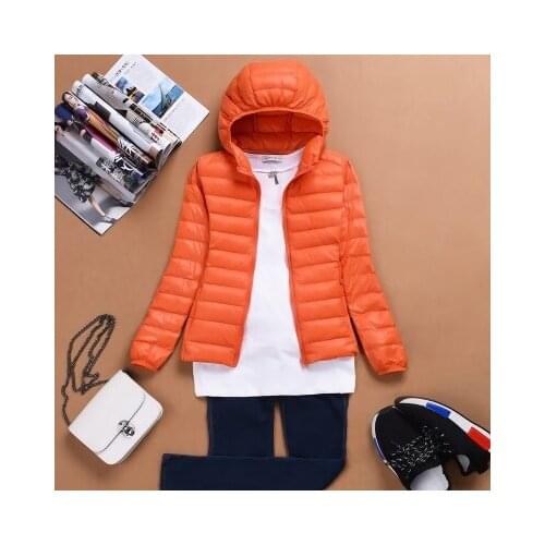 New Autumn Winter Warm Super Light Thin 90% White Duck Down Jacket Female Hooded Large Size Down Coat Hot LX2210