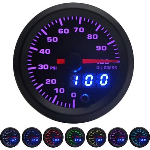 2" 52mm 7 Colors LED Car Auto Oil Pressure 0-100 PSI Oil Press Gauge Analog/Digital Dual Display Car Meter