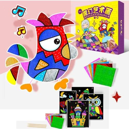Cartoon DIY Magic Color Paper Children Painting Art Crafts Children Toy Stickers Drawing Scratching Paper Funny Handmade Girls