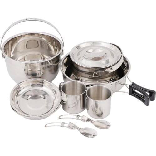 Camping Cookware Set Heavy Duty Outdoor Cooking Lightweight Pots Stainless Steel Nonstick For Hiking Backpacking Travel