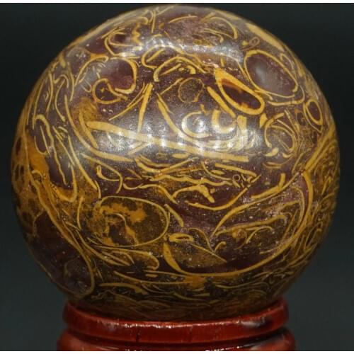 40MM Natural Gemstone Fossil Elephant Skin Jasper Sphere Crystal Ball Reiki Healing Globe Home Decor