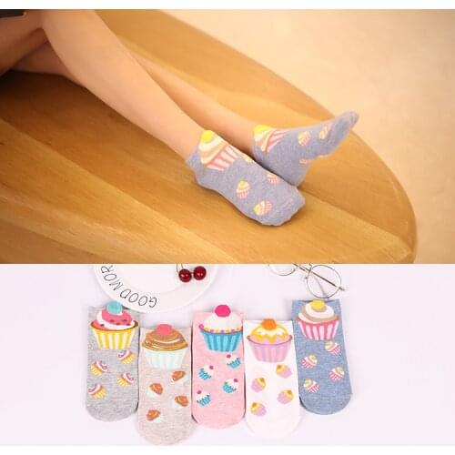 Women cotton socks cupcake Short Ankle Socks Cute Kawaii Cream Fairy Patty Cake Sugar Milk Lovely Funny socks