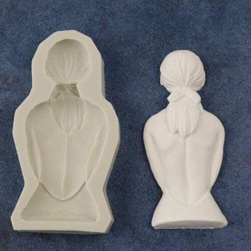 New Long Hair Girl Back Cast Mold DIY Decoration Silica Gel Mold Cake Baking Mold A1652
