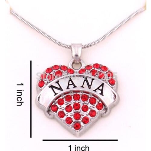 New Arrival 1 inch*1 inch latest style 30pcs rhodium big hearts NANA with red crystals heart chain necklace