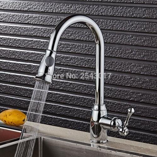 New Arrival High Quality Chrome Polished Kitchen Pull Out Mixer Swivel Spout Hot&Cold Water Faucets ZR682
