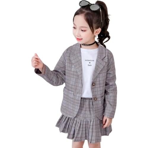 Clothes For Girls Plaid Jacket + Skirt Costume For Girls Casual Style Tracksuit For Girl Spring Autumn Childrens Tracksuits