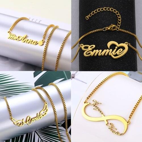 Personalized Customized Name Necklaces for Women Custom Stainless Steel Fashion Box Chains Necklace Nameplate Pendant Jewelry