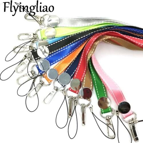 Couple Pure Color Neck Strap Lanyards ID badge card holder keychain Mobile Phone Strap Gift Ribbon webbing necklace