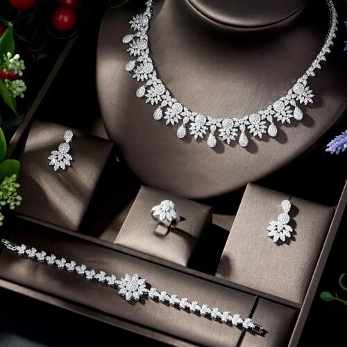 HIBRIDE Elegant Leaf Drop African Nigerian CZ Zirconia White Color Brides Wedding Jewelry Set for Women Party Dress Bijoux N-916