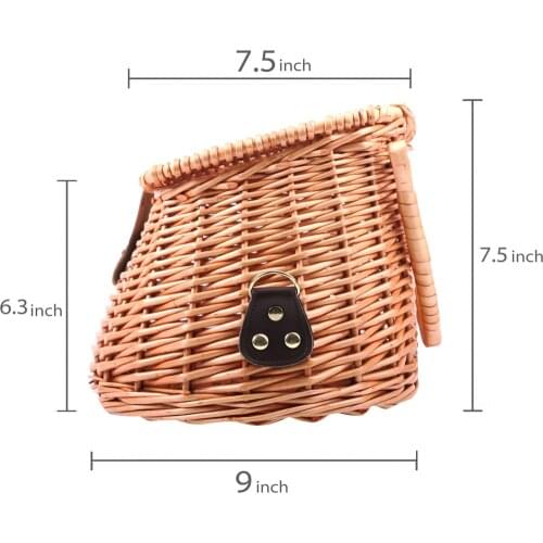 Wicker Fish Basket Fisherman Traps Cage Case With Adjustable Shoulder Strap
