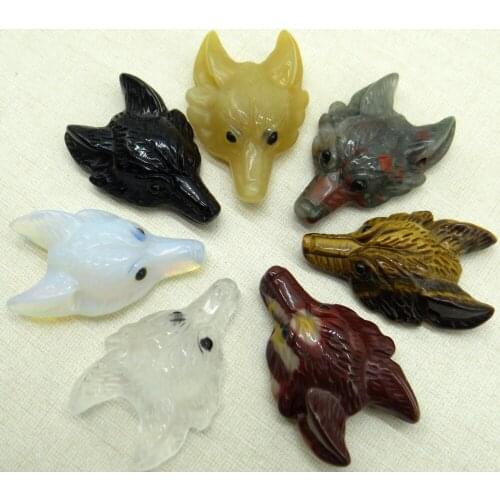 Natural stone fluorite Quartz Crystal fluorite Unakite Wolf Head shape Pendant for diy jewelry making necklace Accessories 2pcs