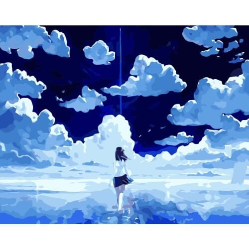Painting By Numbers Scenery DIY Oil Coloring By Numbers Anime Girl Under the Sky Canvas Paint Art Pictures Home Decor