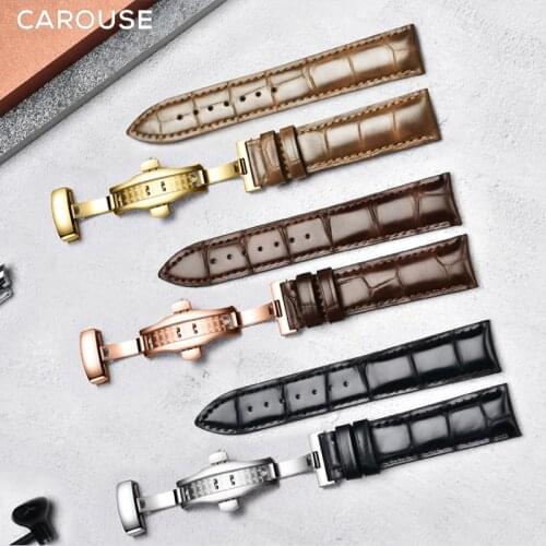 Carouse Watchband 16mm 18mm 19mm 20mm 21mm 22mm Calfskin Genuine Leather Watch Band Alligator Grain Watch Strap for Tissot Seiko