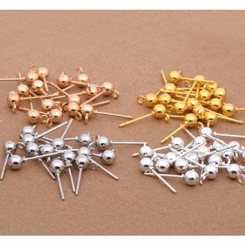 20pcs Stainless Steel Gold/Silver/Rhodium Ball Stud Earring Pins Band Loop Ear Base 3/4/5mm for Earrings DIY Jewelry Making