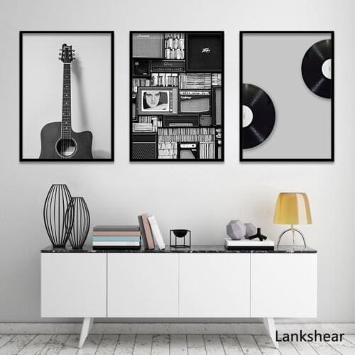 Vintage Music Prop Nordic Canvas Painting Home Decor Wall Art Retro Black White Guitar Office Living Room Picture Minimalist Art