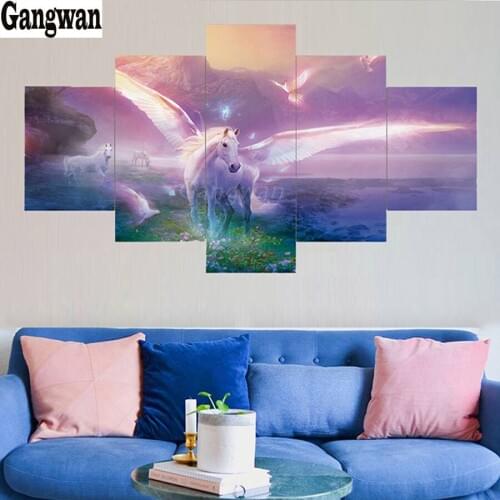 Full Emeroidery diamond rhinestone painting cross stitch 5 Pcs Unicorn diamond mosaic sale Pegasus new arrival wonderland decor