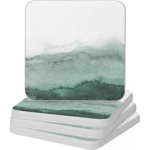 Sage Green Ink Wash Diatomaceous Earth Square Round Shape Coaster Water Absorption Cup Bonsai Mat Soap Pad Diameter 10cm