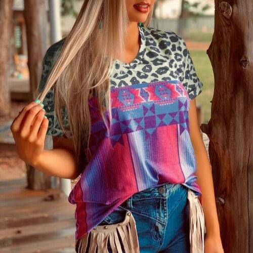 Plus SizeS-5XL Women Leopard Print T Shirt Summer 2021 Casual Short Sleeve V-Neck Loose Oversized Tops Ladies Folk Vintage Tees