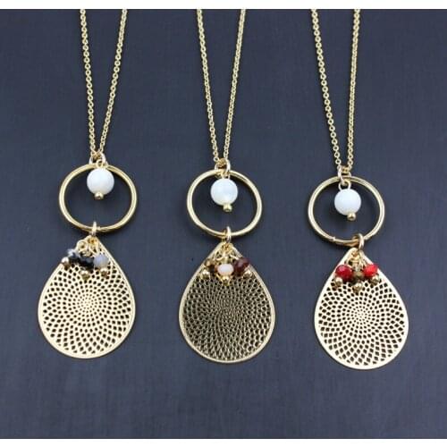 Exaggerated water drop shape computer chip clavicle necklace handmade beads short 18K Gold Plated necklace women