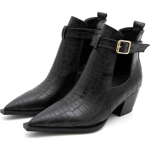 Women Sandals Leather high Heels Casual Shoes Summer Women Handmade Leather Motorcycle Boots Hollow Out 2020 size 30-50 216-5