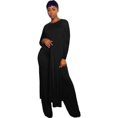 2020 New Arrival Fashion Design two pieces Sexy Women Set Solid O-neck Long Top And Long Pants Summer Outfits