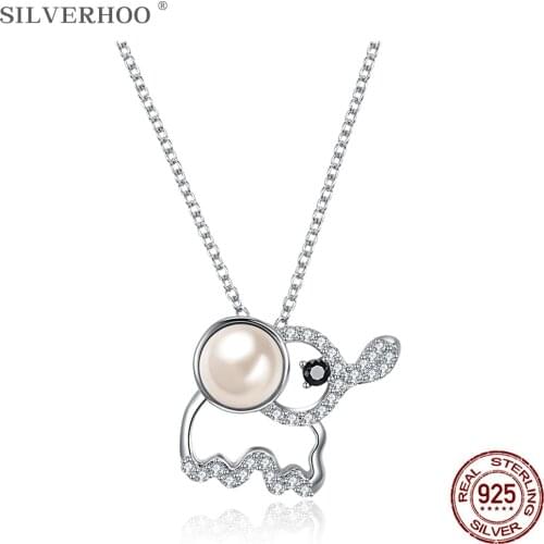 SILVERHOO Lovely Little Elephant Necklace For Women 925 Sterling Silver Austria Crystal Pendant Birthdays Gift Hot sale Jewelry