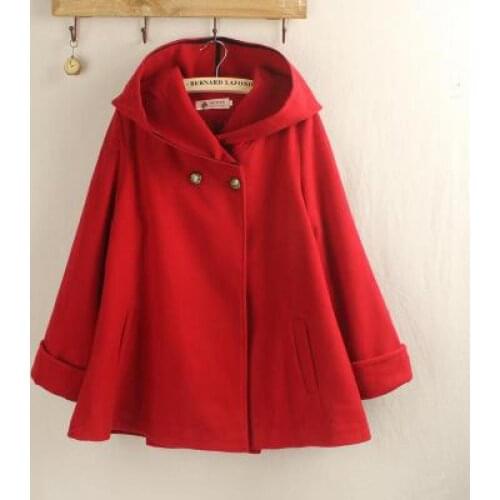 2021 New Autumn Winter Women Coat Loose Wool Coat Student Cloak Hooded Coats Red Kahaki High Quality Womens Winter Clothing