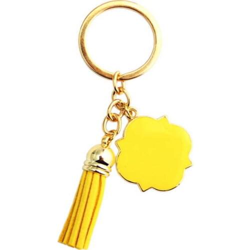 ZWPON Fashion Vegan Leather Tassel Key Chain Monogram Blank Enamel Disc Key Chain for Woman Jewelry Wholesale