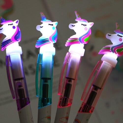 1 Pcs Creative Cartoon Unicorn Light Pen Cute Glowing Ballpoint Pen Student Stationery 0.5mm Writing Tool School Supplies