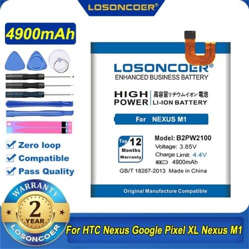 100% Original LOSONCOER 4900mAh B2PW2100 Battery For HTC Nexus M1 For Google Pixel XL Battery