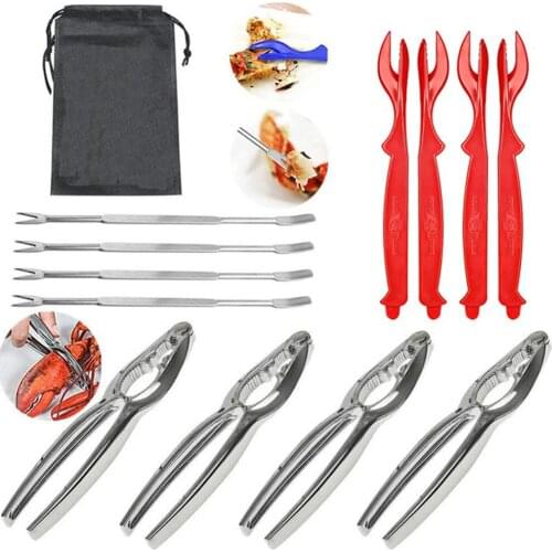 12Pcs Seafood Tools Stainless Steel Walnut Clip Forks Nut Cracker Forks Set Opener Shellfish Lobster Leg Sheller Knife Cooking