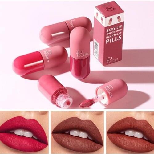 18 Colors Matte Capsule Lipstick Mini Capsule Shape Matte Capsule Lipstick Moisture Lasting Non-stick Cup Smooth Lip Gloss
