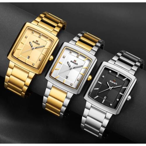 Luxury Big Dial Quartz Wristwatch Mens Rectangle Golden Watch for Men Top Branded Swish Business Sports Clock Relogio Masculino