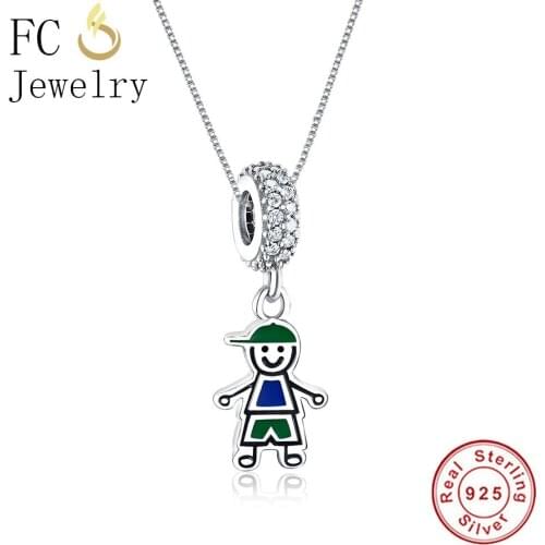 FC Jewelry 925 Sterling Silver Boy Pip Enamel Pendant Necklaces For Women Girl Men Chain Statement Choker Trinket Gift Fashion