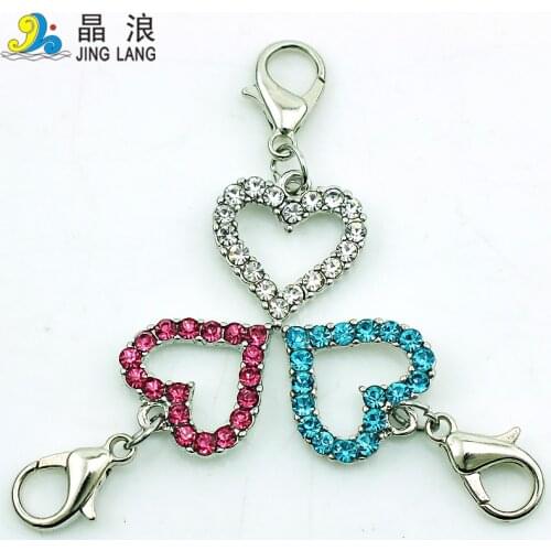 JINGLANG Wholesale Price Fashion Charms With Lobster Clasp Dangle Rhinestone Heart DIY Charms For Jewelry Making Accessories