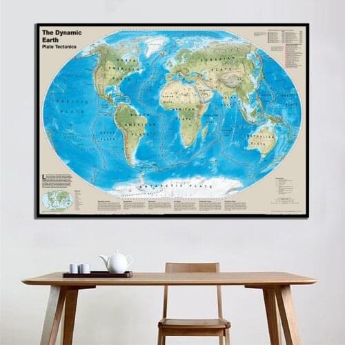 A2 Size The Dynamic Earth Plate Tectonics Unframed World Map Fine Canvas Painting For School/Home Wall Decor