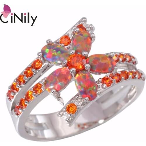 CiNily Created Oragne Fire Opal Orange Garnet Silver Plated Wholesale Elegant for Women Jewelry Gift Ring Size 5-11 OJ5091