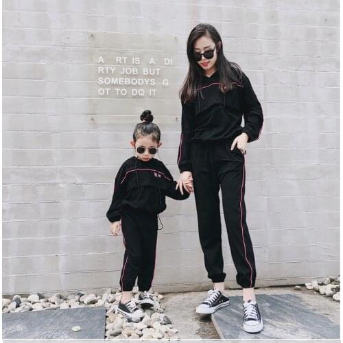 Family Matching Clothes Spring Autumn Casual Hooded Sweatshirts Pants Clothing Sets Mother Daughter Suits Baby Boys Tracksuit