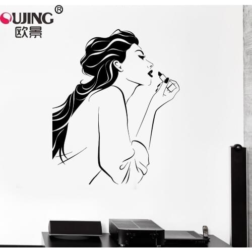 Creative Beauty Makeup Apply Lipstick Wall Sticker Home Decor Living Room Vinyl Wall Decals Self-adhesive Portrait DIY Art Mural