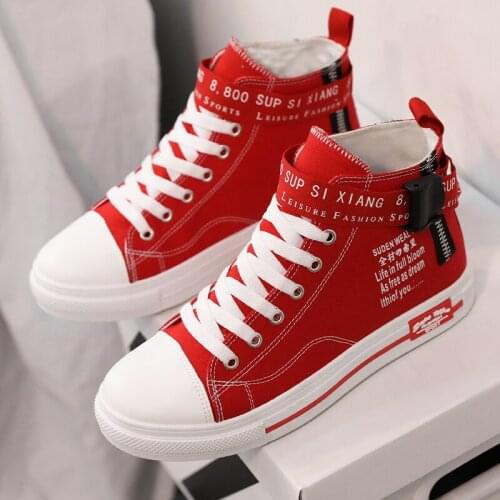 Hot Sneakers for Women Red Vulcanized Shoes Casual Canvas Shoes Women Comfortable High Top Canvas Sneakers Flats Tenis Feminino