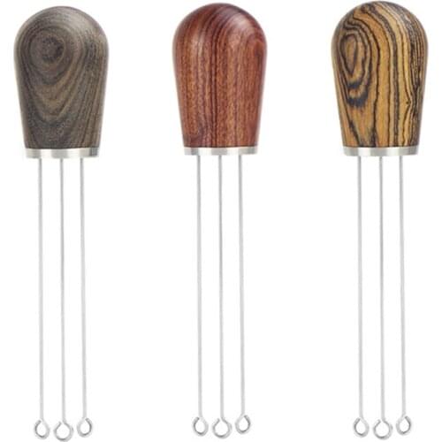 Espresso Coffee Stirrer Needle Mini Whisk Wood Handle Stainless Steel Pin Distributor for Tamper Stirring Distribution