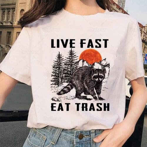 Trash Racoon Tshrit Live Fast Eat Trash Funny Quote Design Shirt Vintage Panda Retro T Shirt Novelty 100% Cotton Top Tees